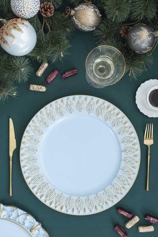 D14" Decorative Plastic Plate - Light Blue/Gold