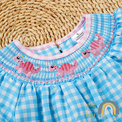 Okie & Lou Dino Checkered Flowers Dress