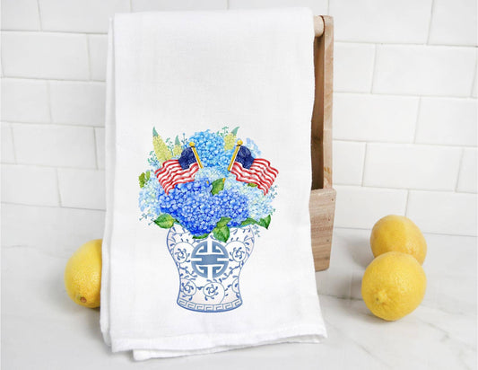 Chinoiserie Hydrangea Ginger Jar Tea Towel