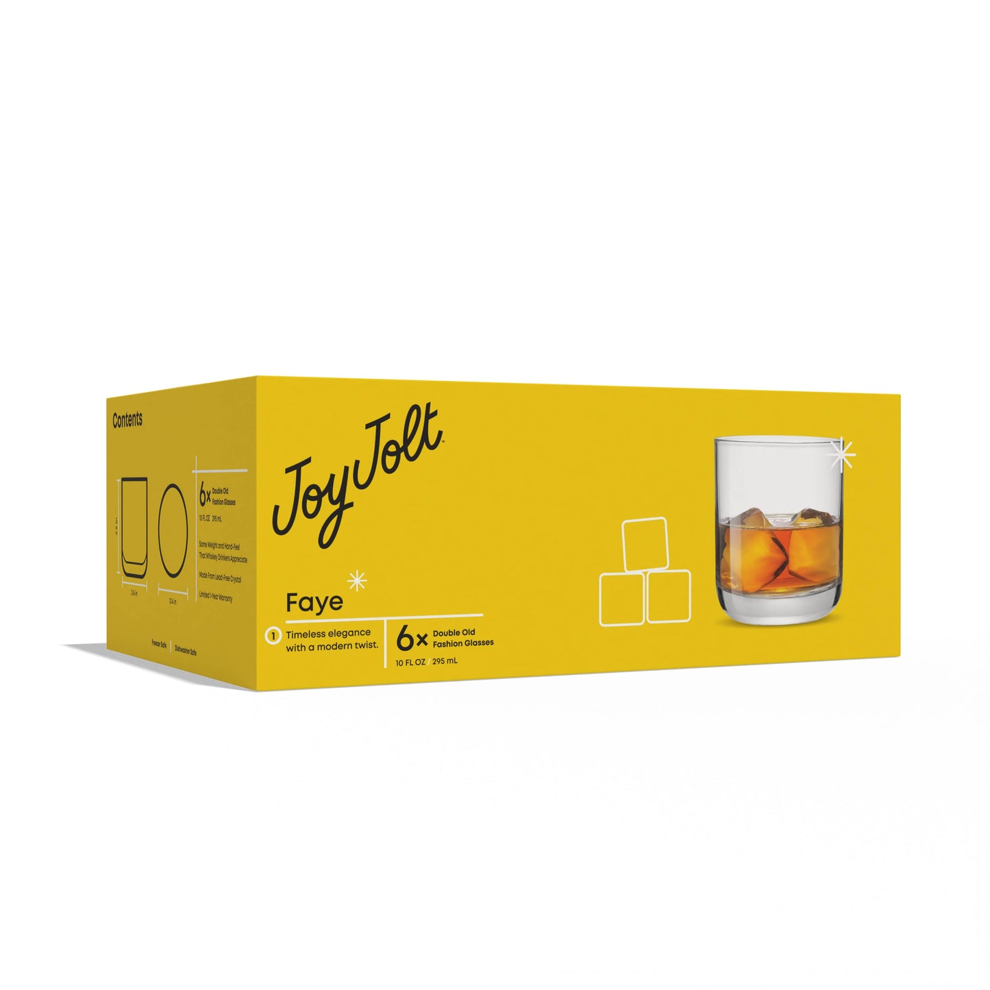 JoyJolt Faye DOF Rocks Whiskey Glasses - Set of 6 - 10 oz