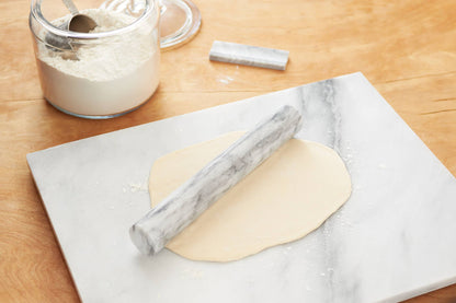 Fox Run Marble French Rolling Pin with Base, White, 11"
