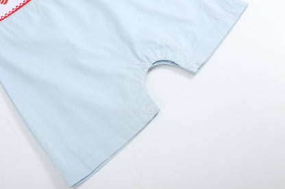 Light Blue USA Flag Smocked Shortalls