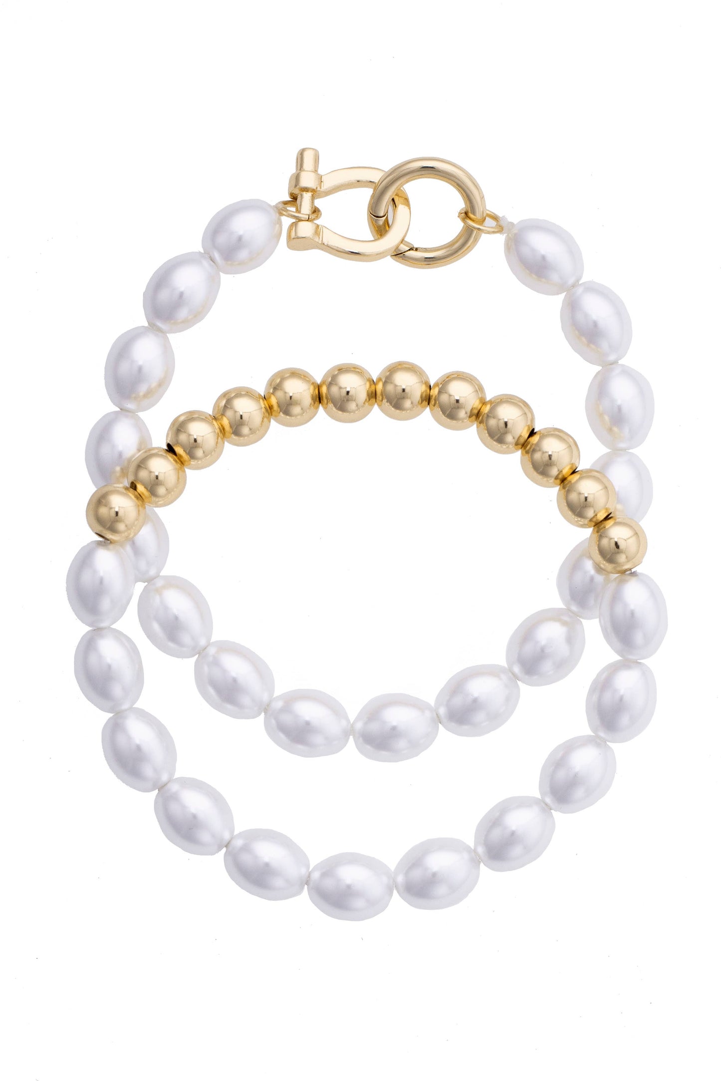 Celia Pearl & Ball Bead Stretch Bracelet Set of 2 in Ivory