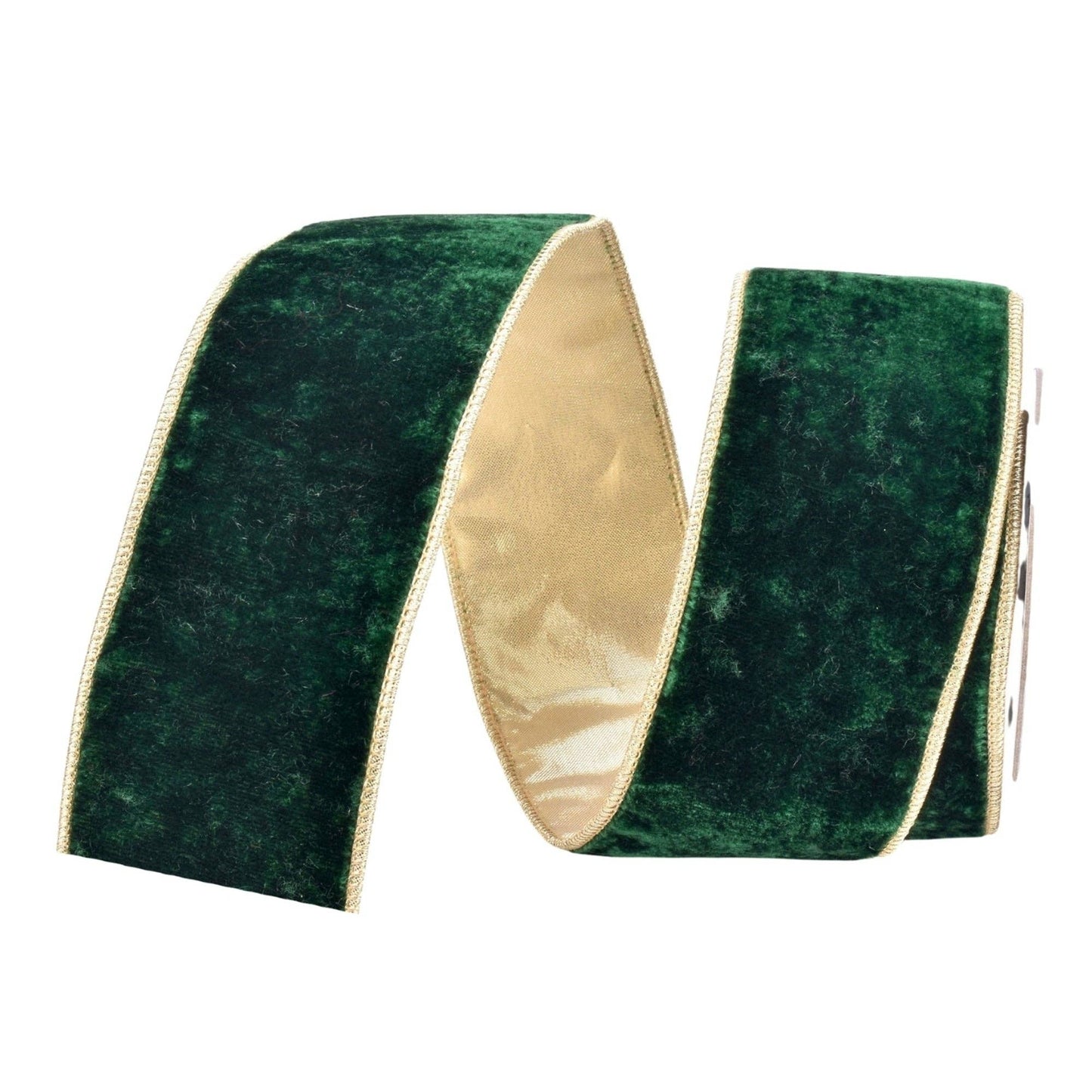 Emerald Plush Velvet Ribbon w/ Gold Back 2.5" x 10yd