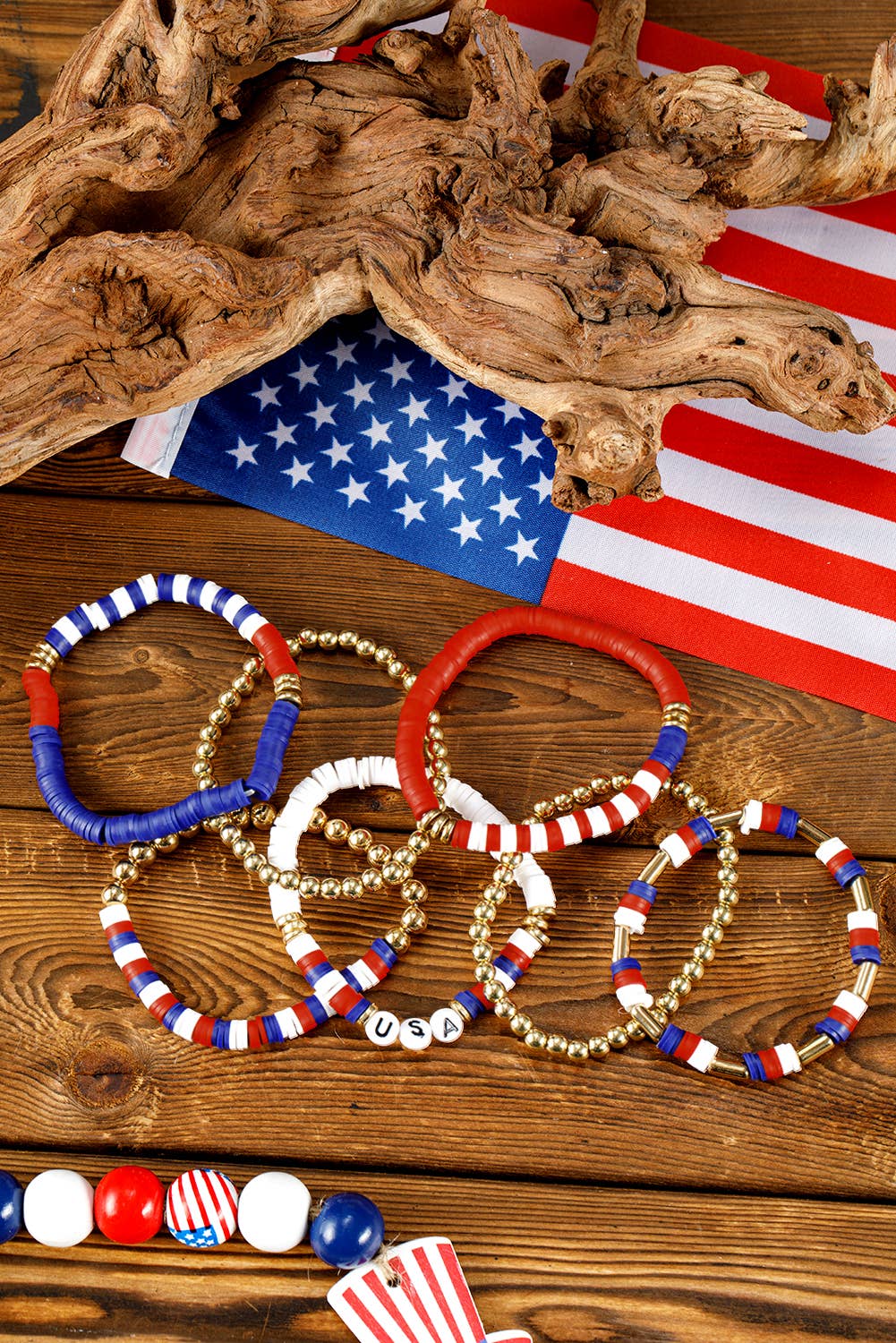 USA Flag Inspired Beaded Layered Bracelet Set