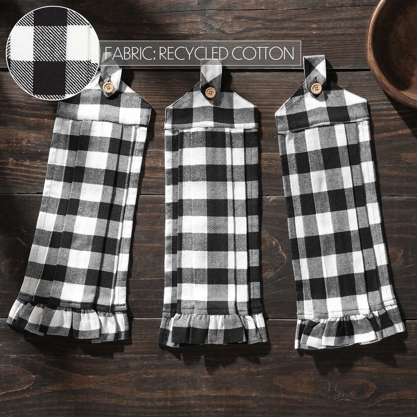 Annie Buffalo Check Black Button Loop Tea Towel