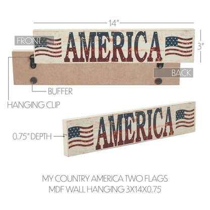 My Country AMERICA Two Flags MDF Wall Hanging 3x14x0.75