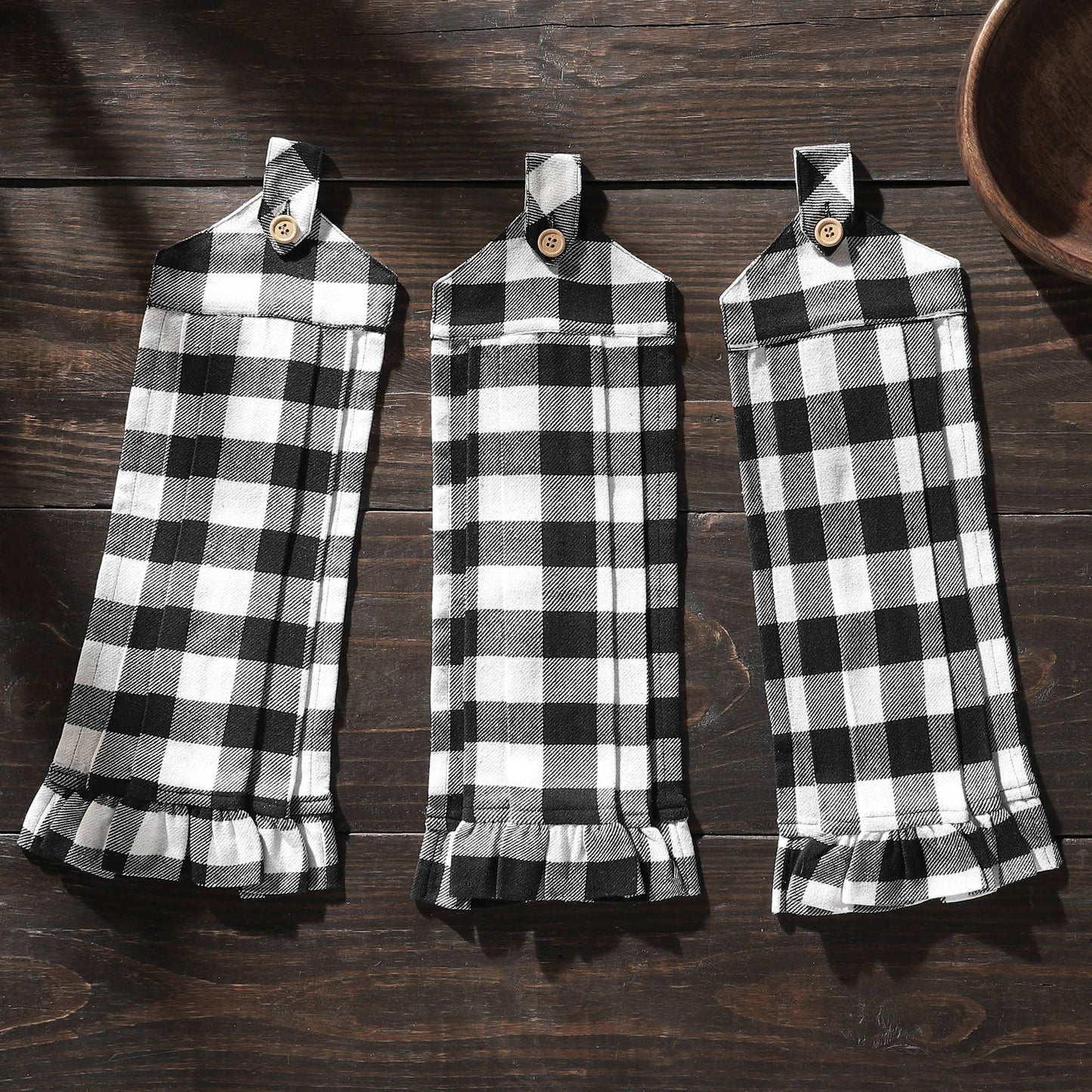 Annie Buffalo Check Black Button Loop Tea Towel