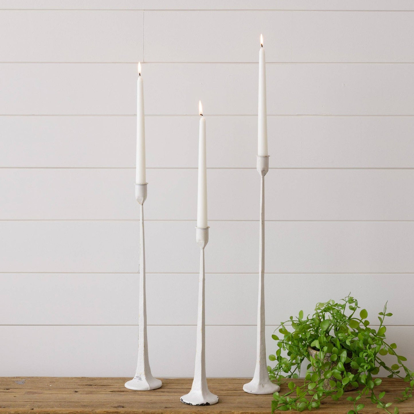 Hand Forged Metal Candle Holders, White