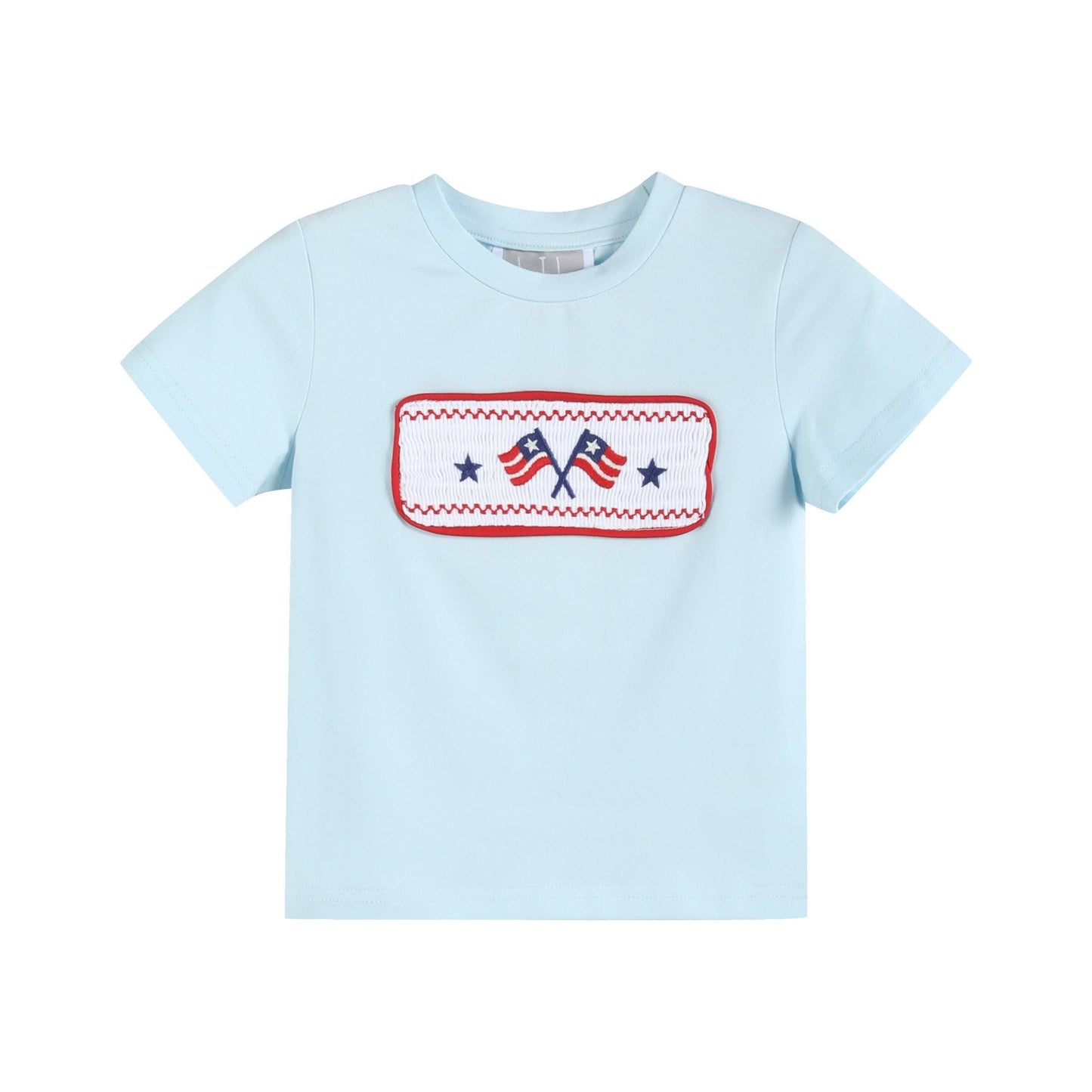 Light Blue USA Flag Smocked T-Shirt and Shorts Set