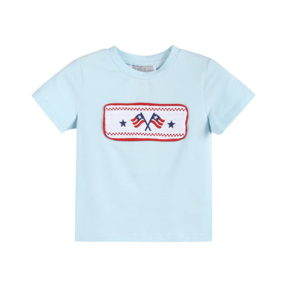 Light Blue USA Flag Smocked T-Shirt and Shorts Set