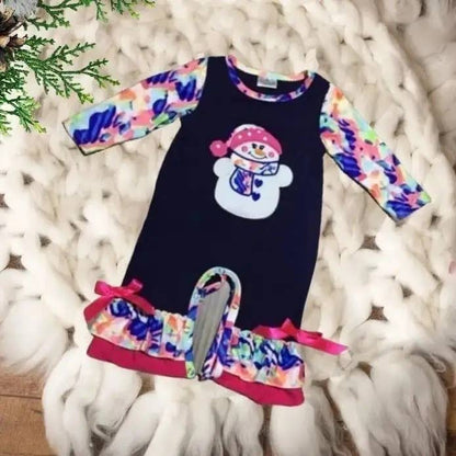 Ruffled Romper Jumpsuits - Bright Tie Dye Snowman