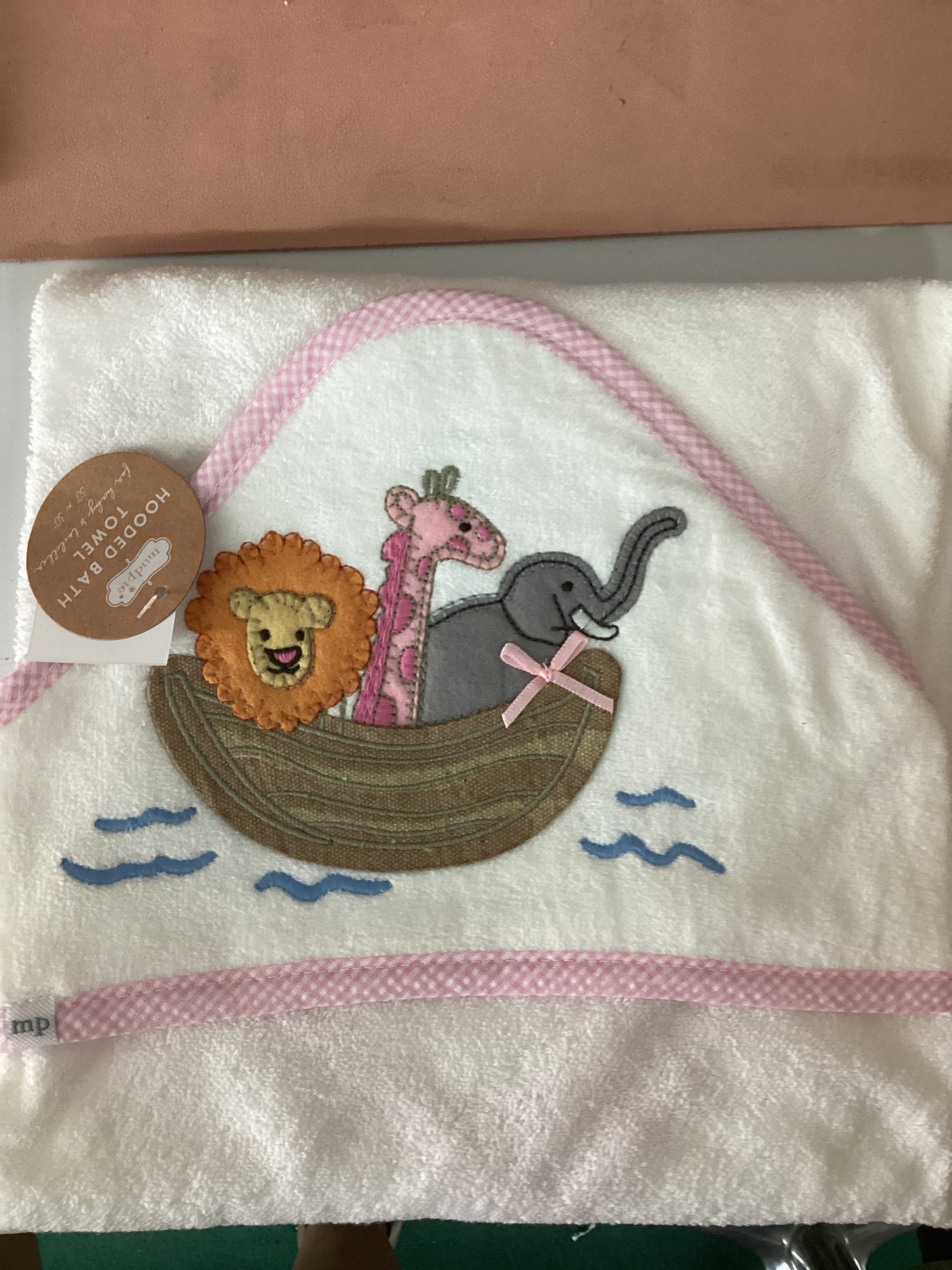 Noah’s Ark Pink Hooded Towel