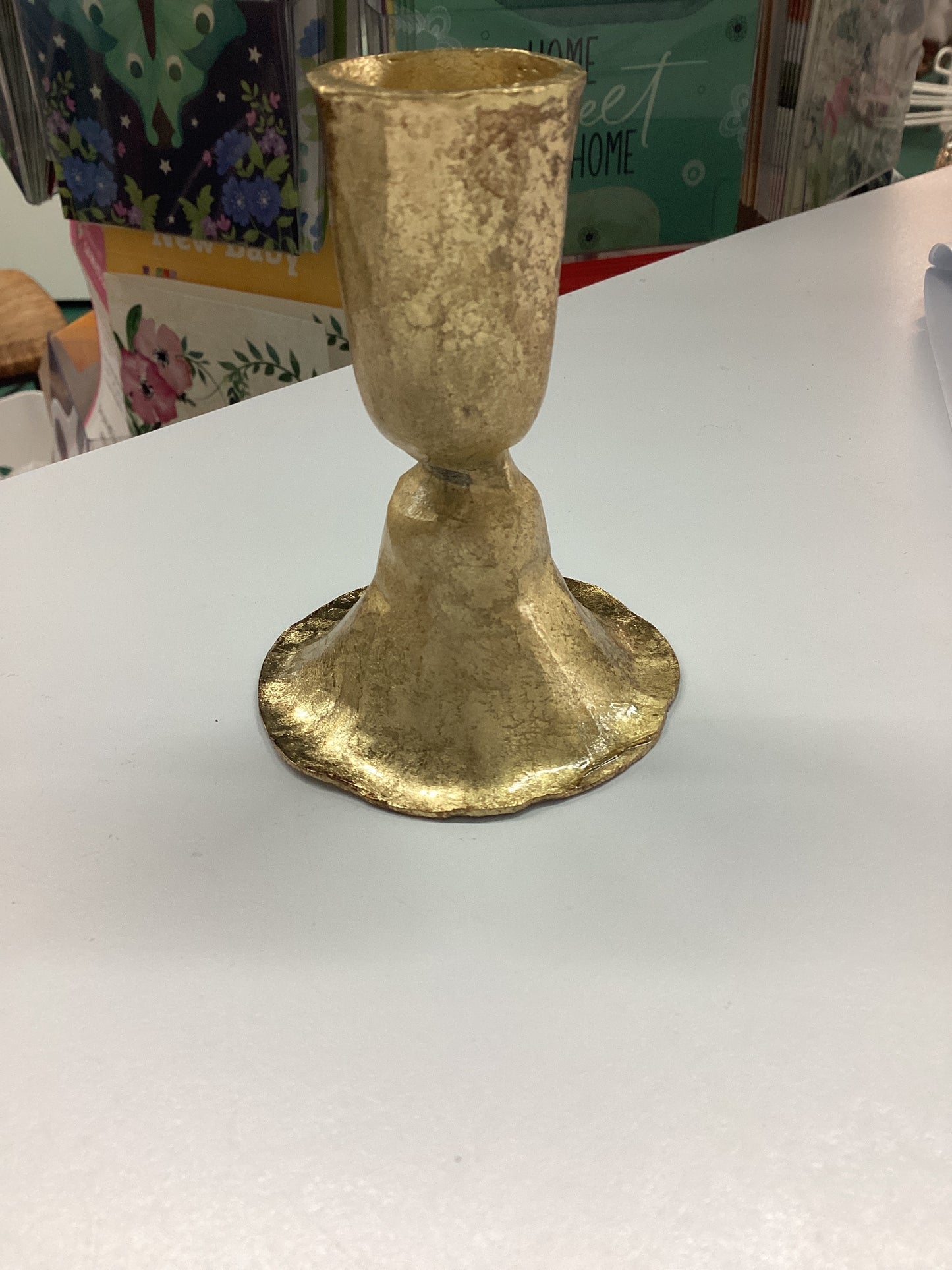 Gold Toned Hammered Candle Holder