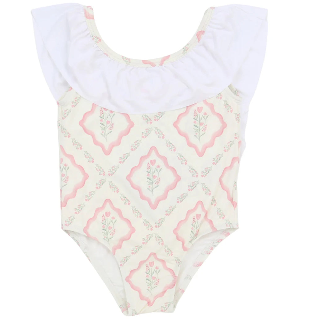 Hamner Hill Girls Diamond Floral Flutter One Piece