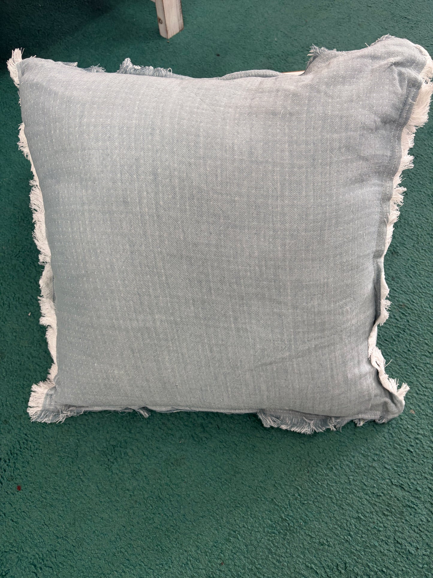 Soft Blue Chambray Fringe Edge Pillow