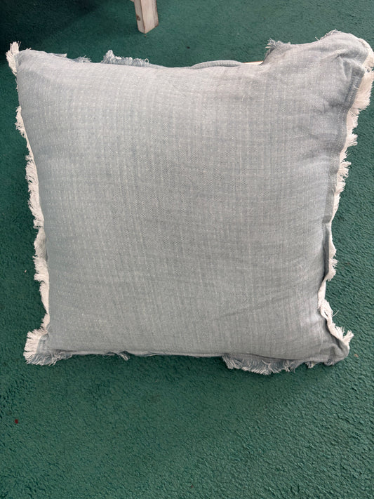 Soft Blue Chambray Fringe Edge Pillow