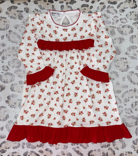 Magnolia Baby Floral Dress with Red Ruffles