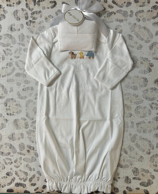 Baby Club Chic Sweet toys Converter Gown w/piping trim & hat -white