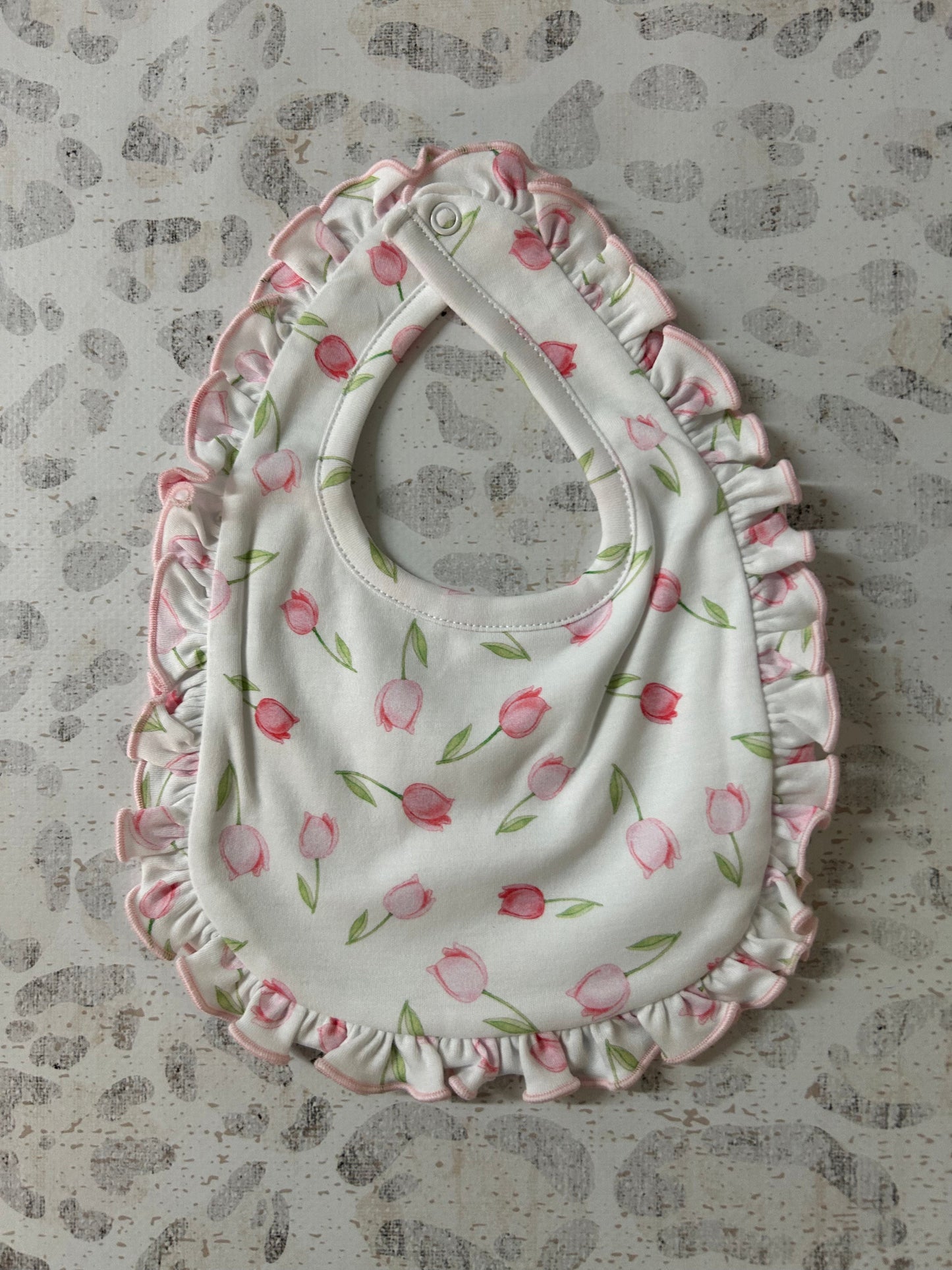 Baby Club Chic Baby Tulips Pink Printed Bib with Ruffle