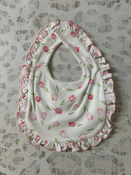 Baby Club Chic Baby Tulips Pink Printed Bib with Ruffle