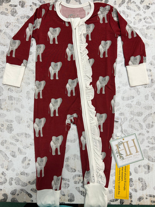 Hamner Hill Girls Ruffle Elephant Zipper Romper