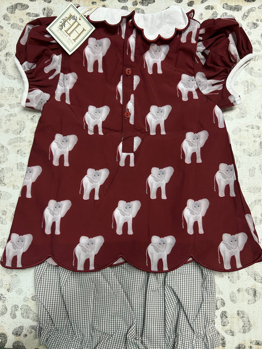 Hamner Hill Elephant Scalloped Peter Pan Top & Bloomer