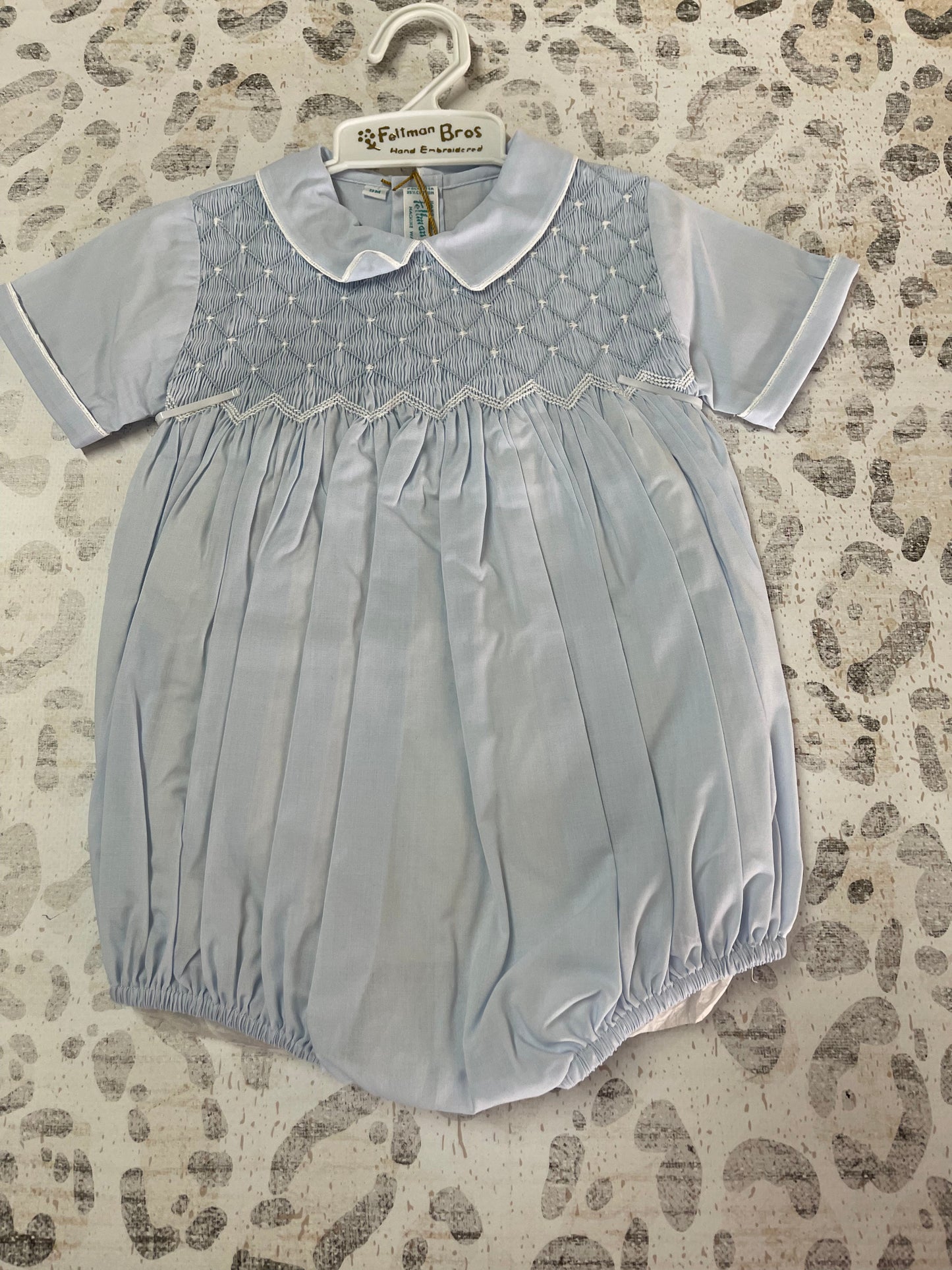 Feltman Brothers White/Blue Diamond Smocked Romper