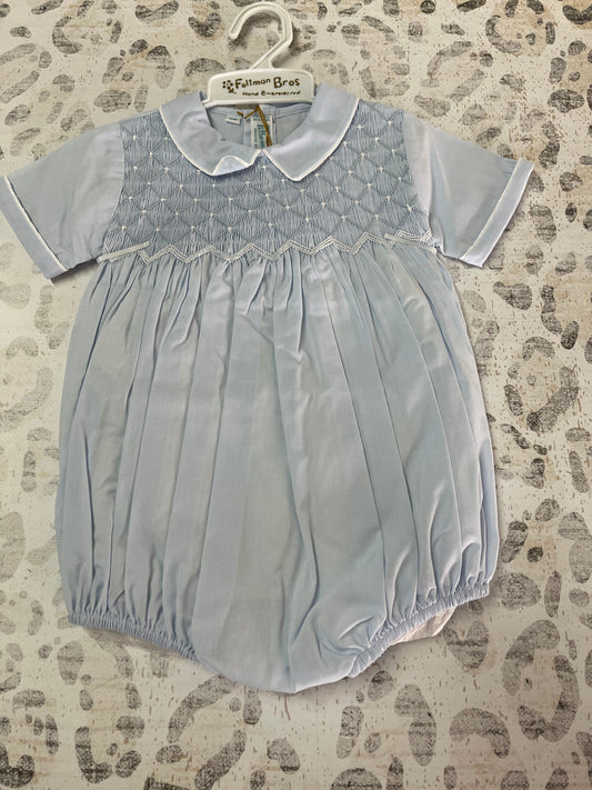 Feltman Brothers White/Blue Diamond Smocked Romper
