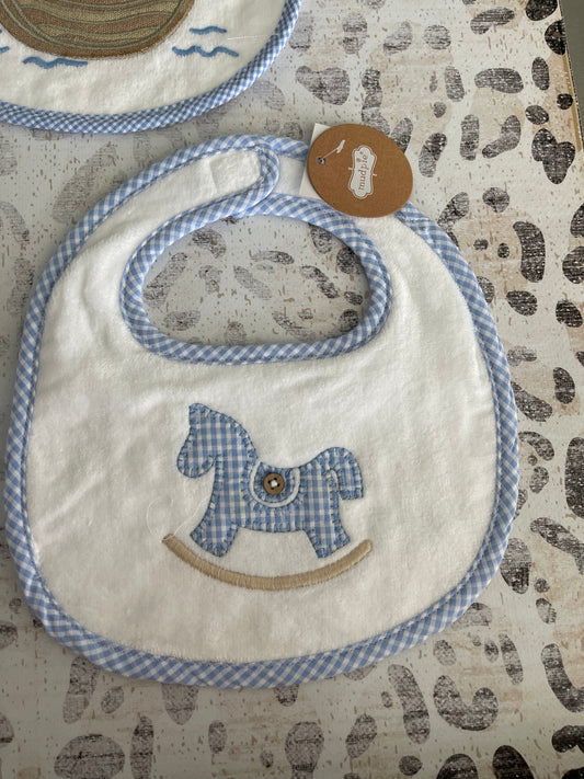 Mudpie Rocking Horse  and train Bibs