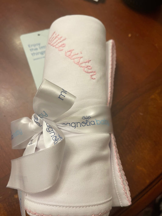 Magnolia Baby Little Sister Embroidered Receiving Blanket