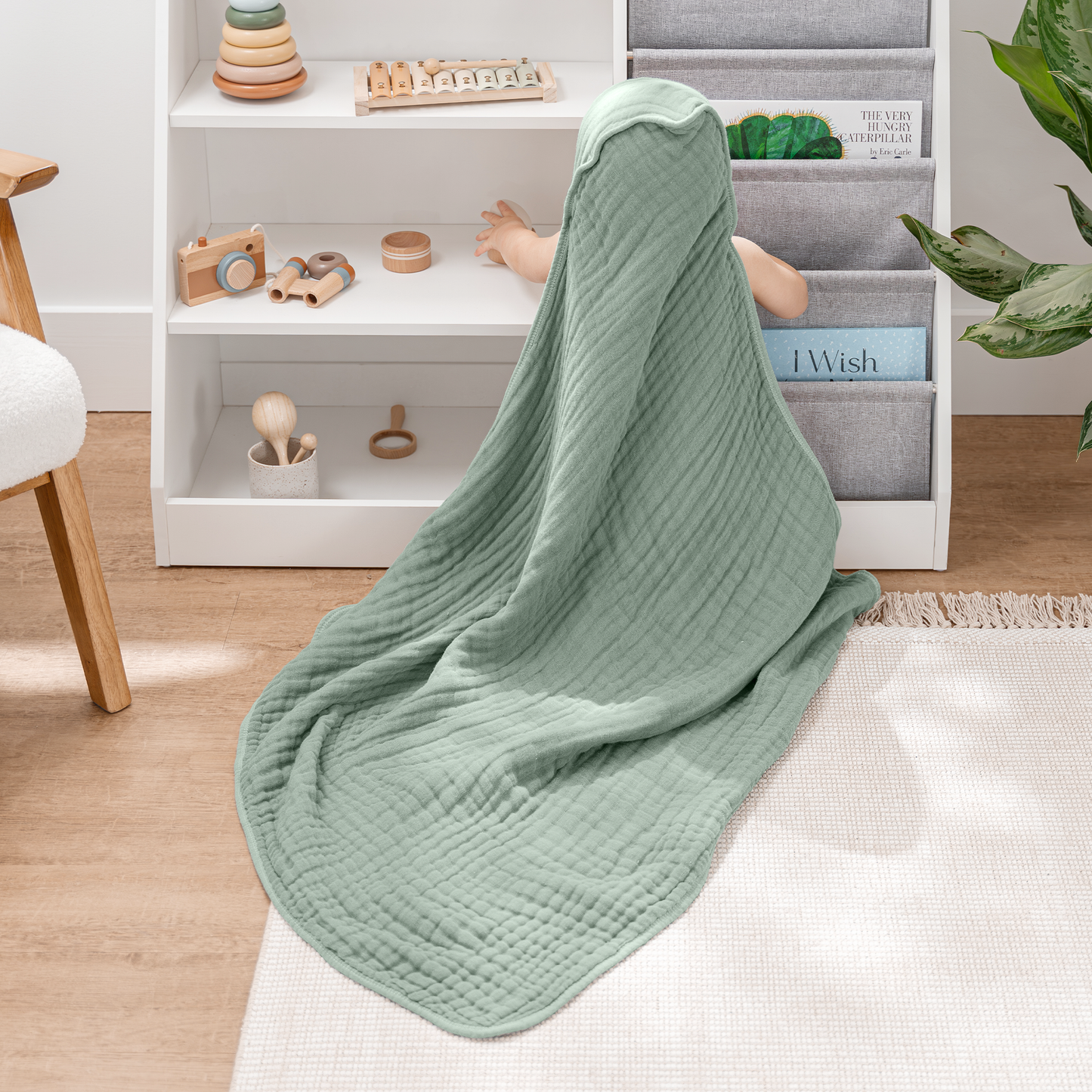 Hooded Baby Towel, 6 Layer 100% Muslin Cotton by Comfy Cubs