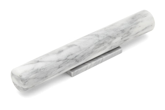 Fox Run Marble French Rolling Pin with Base, White, 11"