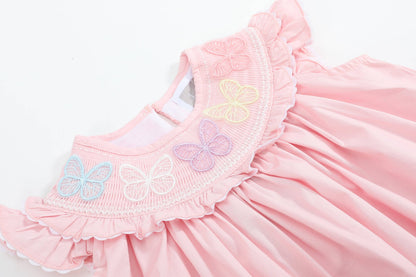 Pink Butterflies Smocked Bishop Dress