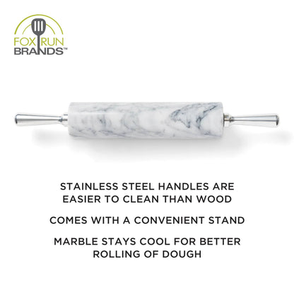Fox Run Marble Rolling Pin, White, 2.5" x 17.5" x 3"