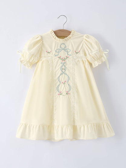 Embroidered Lace Girls' Short-sleeved Dress
