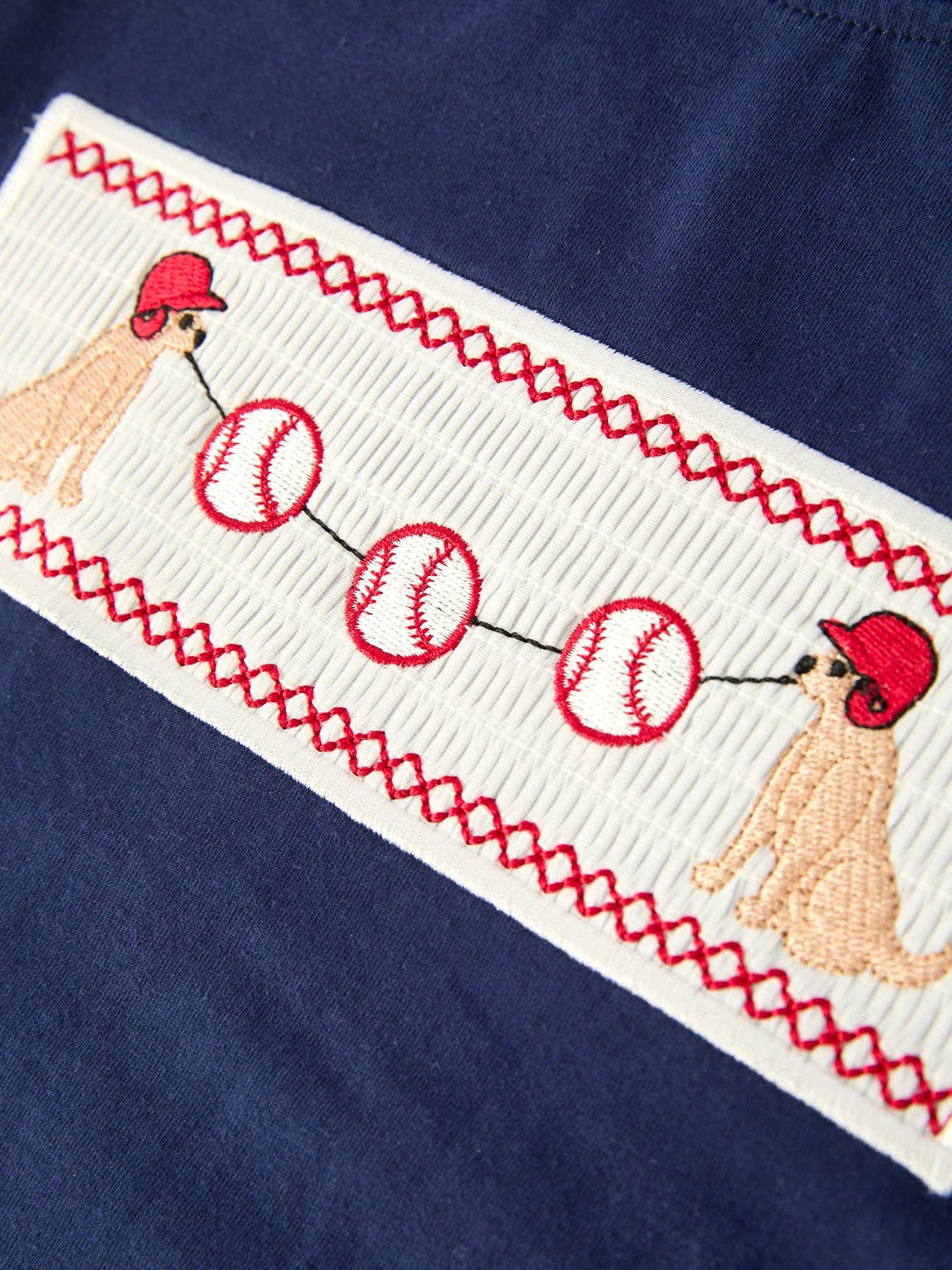 Toddler Boys Outfit – Baseball Dog Smocked Top and Plaid Shorts
