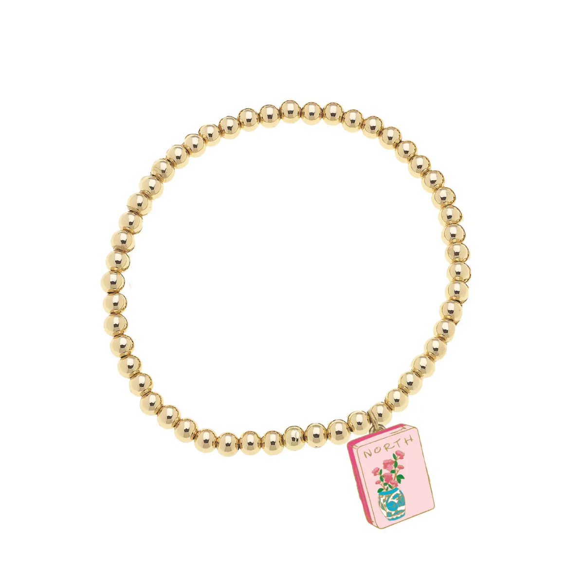 Mahjong Tile Ball Bead Stretch Bracelet in Shiny Gold