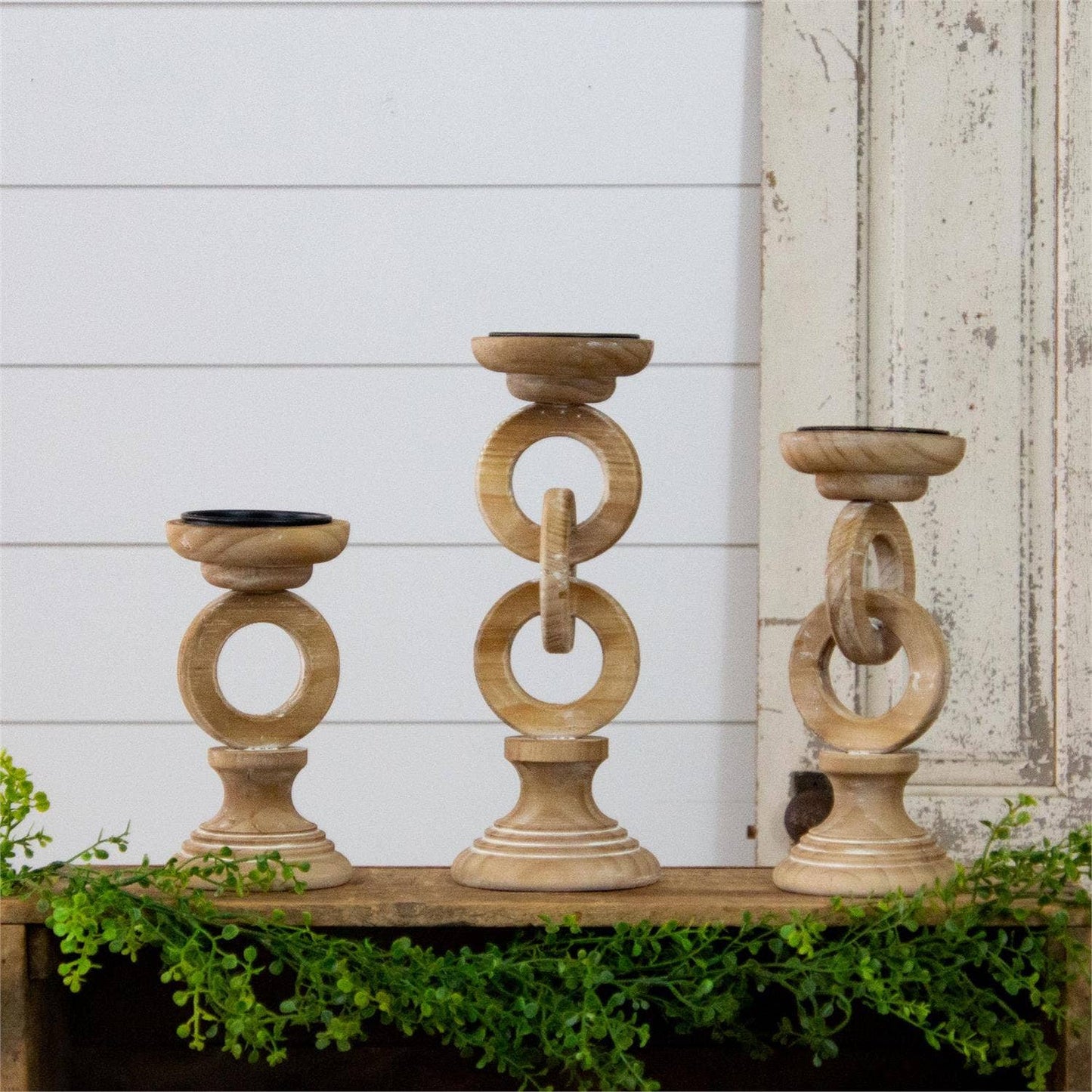 Chain Link Wood Candle Holders