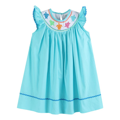 Rainbow Turtle Smocked Bishop Dress