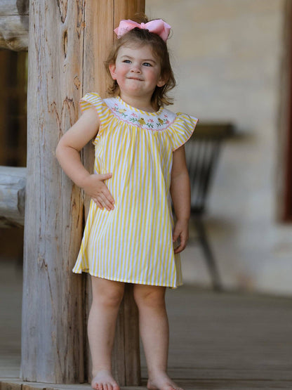 Spring/Summer Chick Floral Embroidery Smocking Girls Dress