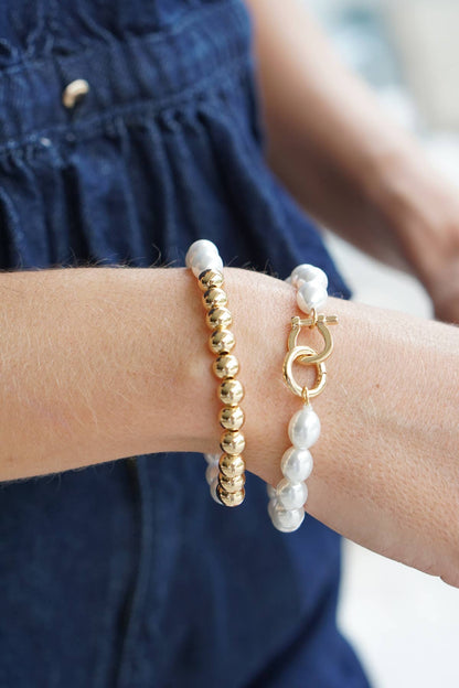 Celia Pearl & Ball Bead Stretch Bracelet Set of 2 in Ivory
