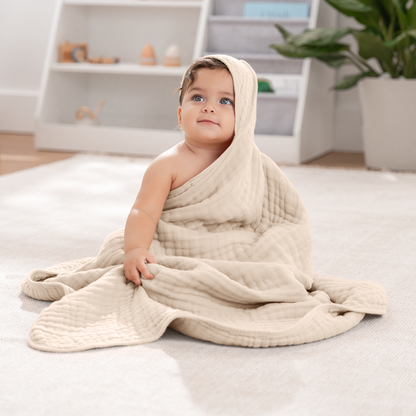 Hooded Baby Towel, 6 Layer 100% Muslin Cotton by Comfy Cubs