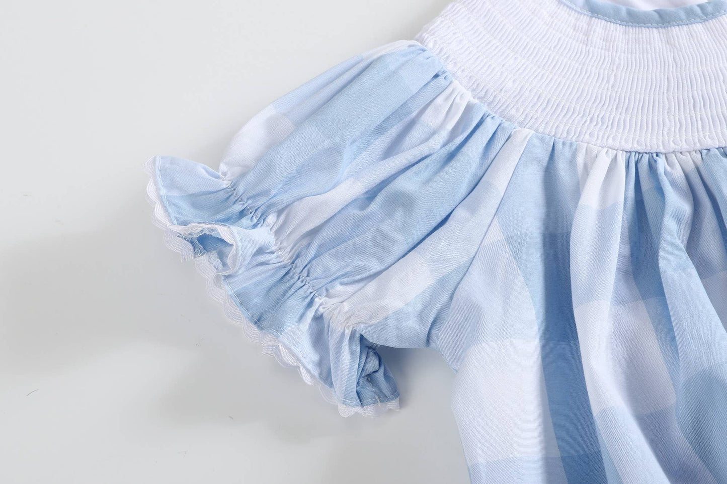 Light Blue Large Gingham Smocked Bishop Dress