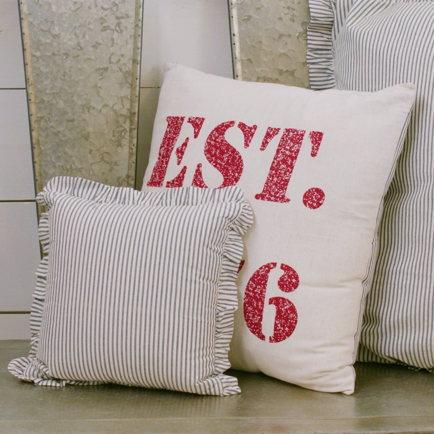 Hatteras Seersucker Blue Ticking Stripe Fabric Pillow