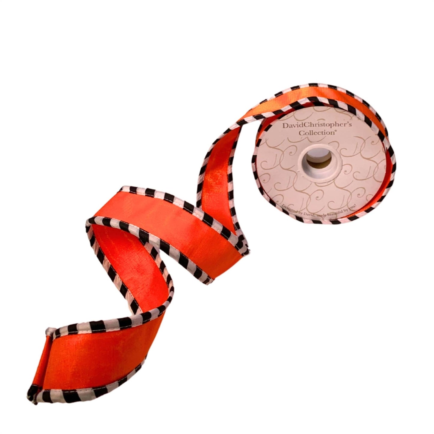 Orange Faux Dupioni Ribbon w/ Black/White Block Edge 1.5"X10