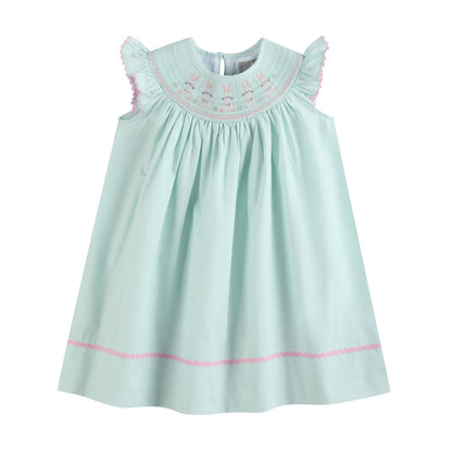 Misty Blue Easter Bunny Smocked Bishop Dress