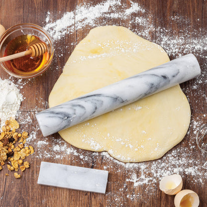 Fox Run Marble French Rolling Pin with Base, White, 11"