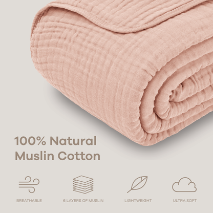 Muslin Blanket for Adults, 6-Layer Bedding by Comfy Cubs