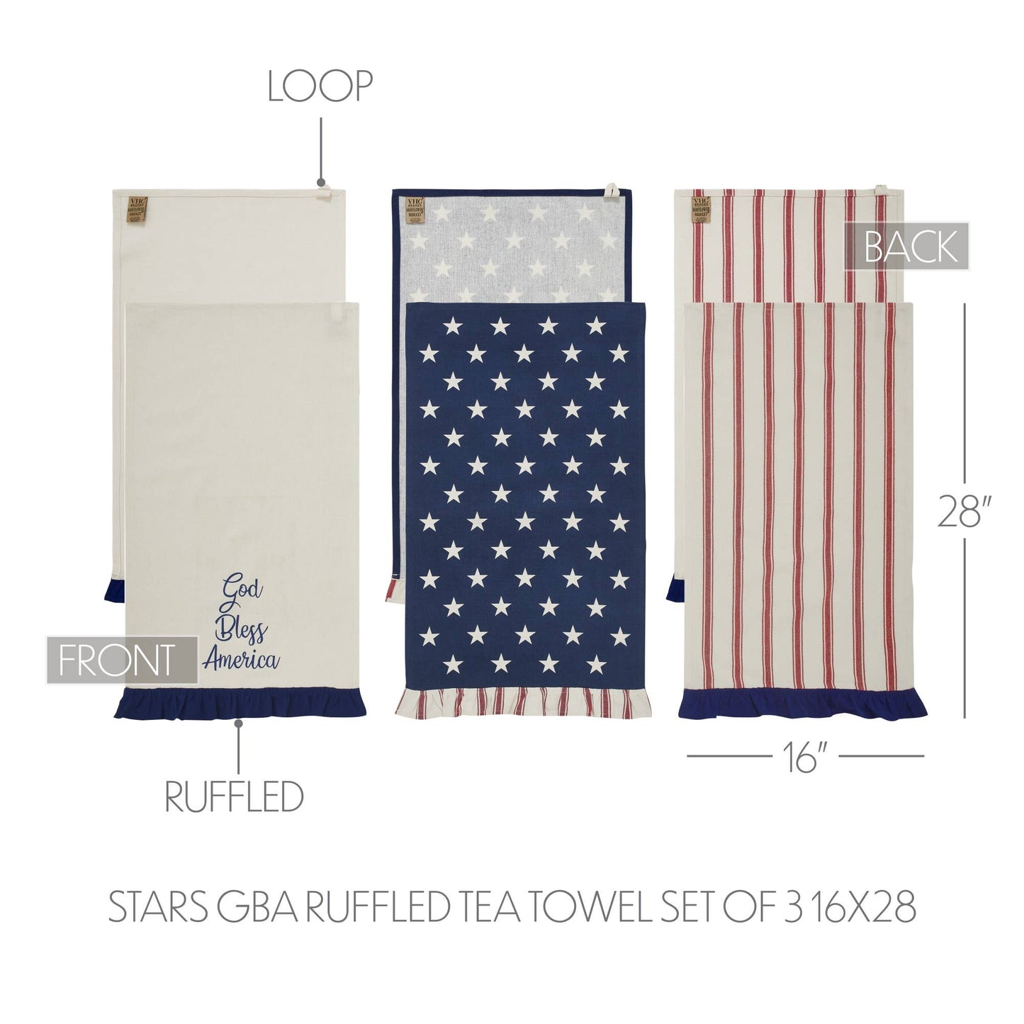 Hatteras Stars GBA Ruffled Tea Towel Set of 3